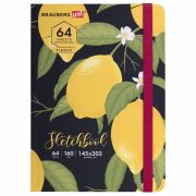 Скетчбук, белая бумага 160 г/м2, 145х203 мм, 64 л., резинка, твердый, BRAUBERG ART CLASSIC «Лимоны», 114591
