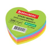 Блок самоклеящийся (стикеры), фигурный, BRAUBERG, НЕОНОВЫЙ «Сердце», 250 листов, 5 цветов, 126690
