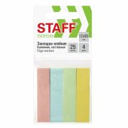 Закладки клейкие пастельные STAFF бумажные, 50х12 мм, 100 штук (4 цвета х 25 листов), европодвес, 127147