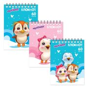 Блокнот МАЛЫЙ ФОРМАТ А6 108х146 мм, 60 л., гребень, картон, клетка, ЮНЛАНДИЯ, «Пингвинята», 129832