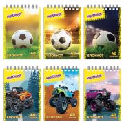 Блокнот МАЛЫЙ ФОРМАТ А7 75х105 мм, 40 л., гребень, картон, клетка, ЮНЛАНДИЯ, «Монстр-трак» / «Футбол», 129859