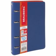 Тетрадь на кольцах А5 (180х220 мм), 120 листов, под кожу, клетка, BRAUBERG «Fusion», синий/оранжевый, 129994