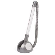 Ручка шариковая настольная BRAUBERG «Стенд-Пен», СИНЯЯ, пружинка, корпус серебристый, линия письма 0,5 мм, 142164