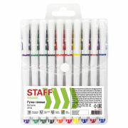 Ручки гелевые с грипом STAFF «Manager» GP-198, НАБОР 10 ЦВЕТОВ, корпус белый, узел 0,5 мм, линия письма 0,35 мм, 142808
