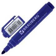 Маркер перманентный BRAUBERG «Classic», СИНИЙ, круглый наконечник, 3 мм, с клипом, 150301