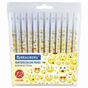Фломастеры BRAUBERG «Смайлики», 12 цветов, вентилируемый колпачок, корпус с печатью, пластиковая упаковка, увеличенный срок службы, 150530