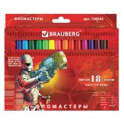Фломастеры BRAUBERG «Star Patrol», 18 цв., вентилируемый колп., карт. упаковка, увелич. срок службы, 150545