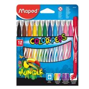 Фломастеры MAPED (Франция) «Color'Peps Jungle», 12 цветов, смываемые, вентилируемый колпачок, 845420