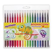 Фломастеры ЮНЛАНДИЯ 18 цветов, «ЗООПАРК», трехгранные, вентилируемый колпачок, 151426