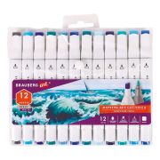 Маркеры для скетчинга двусторонние BRAUBERG ART DEBUT «WHITE», НАБОР 12 шт., морские цвета, 152135