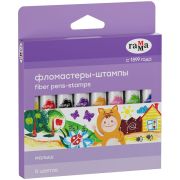 Фломастеры-штампы двусторонние ГАММА «Малыш», 8 цветов, смываемые, утолщенные, картонная упаковка, подвес, 180319_02