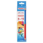 Карандаши двусторонние ПИФАГОР «Веселые акулята», 6 штук, 12 цветов, заточенные, европодвес, 181362