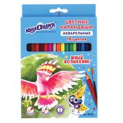 Карандаши цветные акварельные ЮНЛАНДИЯ «ЮНЫЙ ВОЛШЕБНИК», 18 цветов, шестигранные, грифель 3 мм, натуральное дерево, 181403