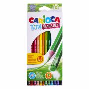 Карандаши цветные стираемые с резинкой CARIOCA «Erasable», 12 цветов, шестигранные, грифель 3 мм, 42897