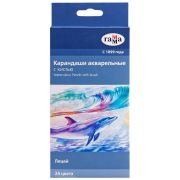 Карандаши акварельные ГАММА «Лицей», 24 цвета, заточенные, шестигранные, кисть, картонная упаковка, 221118_04