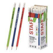 Карандаш чернографитный STAFF «Basic» BLP-744, 1 шт., НВ, с ластиком, пластик, корпус ассорти, 181744