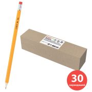 Карандаши чернографитные простые с ластиком HB, ВЫГОДНАЯ УПАКОВКА КОМПЛЕКТ 30 штук, STAFF, 181881