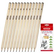 Карандаши чернографитные чертежные школьные разной твердости НАБОР 12 штук 2H-2B, ПИФАГОР, 181883