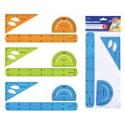 Набор чертежный большой гибкий BRAUBERG «FLEX» (линейка 30 см, треугольник, транспортир), ассорти, 210680