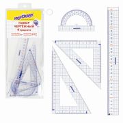 Набор чертежный большой ЮНЛАНДИЯ «ШКОЛЬНЫЙ» (линейка 30 см, 2 угольника, транспортир), пенал, 210738