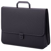 Папка-портфель пластиковая BRAUBERG «КОНСУЛ» А4 (370х280х120 мм), 2 отделения, фактура «бисер», черная, 223079