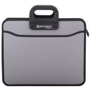 Папка-портфель пластиковая BRAUBERG ПРЕМЬЕР А4 (390х315х120 мм), 3 отделения, фактура «бисер», серая, 223083