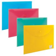 Папка-конверт с кнопкой BRAUBERG «My CLEAR BAG», А4, до 100 листов, прозрачная, ассорти, 0,15 мм, 225174