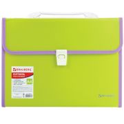 Папка-портфель пластиковая BRAUBERG «JOY», А4 (330х245х35 мм), 13 отделений, с окантовкой, салатовая, 227974