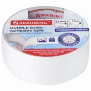 Клейкая двухсторонняя лента 38 мм х 10 м, БУМАЖНАЯ ОСНОВА, BRAUBERG, 229056