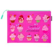 Папка для тетрадей A5 BRAUBERG, мягкий, водонепроницаемая молния, «Cupcakes», 25х20 см, 229260