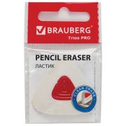 Ластик BRAUBERG «Trios PRO», 36х36х9 мм, белый, треугольный, красный пластиковый держатель, 229559