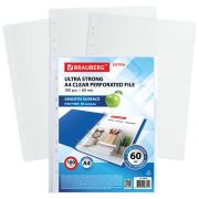 Папки-файлы перфорированные плотные А4 BRAUBERG «ГЛЯНЦЕВЫЕ EXTRA 600» КОМПЛЕКТ 100 шт., ПЛОТНЫЕ, 60 мкм, 229665