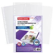 Папки-файлы перфорированные А4 BRAUBERG «EXTRA 1000», КОМПЛЕКТ 50 шт., гладкие, ПЛОТНЫЕ, 100 мкм, 229672