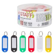 Бирки для ключей КОМПЛЕКТ 12 ШТ., длина 58 мм, инфо-окно 35х15 мм, АССОРТИ, STAFF «Basic», 231029