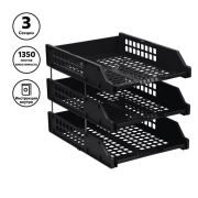 Лотки горизонтальные для бумаг, НАБОР 3 шт. (340х260х240 мм), на металлических стержнях, черные, «Strong», ЛТГ-63795