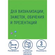 Доска магнитно-маркерная стеклянная 45х45 см, 3 магнита, ЗЕЛЕНАЯ, BRAUBERG, 236740