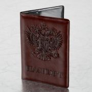 Обложка для паспорта STAFF, полиуретан под кожу, «ГЕРБ», коричневая, 237604