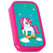 Пенал ЮНЛАНДИЯ, 2 отделения, ламинированный картон, 19х11 см, «Neon unicorn», 270172