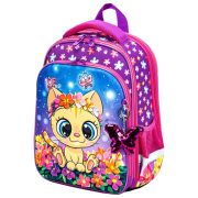 Ранец BRAUBERG QUADRO, 3 отделения, с брелком, «Charming kitten», 37х28х18 см, 270602
