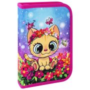 Пенал BRAUBERG с наполнением, 1 отделение, 1 откидная планка, 24 предмета, полиэстер, 21х14 см, «Charming kitten», 270722