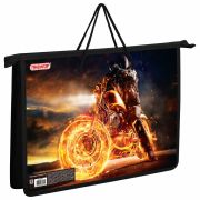 Папка на молнии с ручками ПИФАГОР А4, 1 отделение, пластик, ручки-шнурок, «Fire moto», 270865