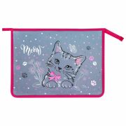 Папка для тетрадей ЮНЛАНДИЯ А4, 1 отделение, пластик, на молнии, «Meow», 271076