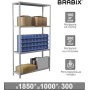 Стеллаж металлический BRABIX «MS Plus-185/30-4», 1850х1000х300 мм, 4 полки, регулируемые опоры, 291104, S241BR153402