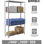 Стеллаж металлический BRABIX «MS KD-180/50-4», 1800х1000х500 мм, 4 полки, сборная стойка, 291116, S240BR145402