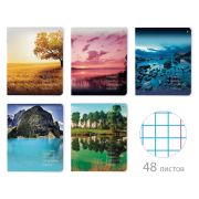 Тетрадь А5 48 л. АЛЬТ скоба, клетка, глянцевый лак, «Пейзажи» (5 видов), 7-48-637