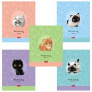 Тетрадь А5 48 л. HATBER скоба, клетка, обложка картон, «Кошарики» (микс в спайке), 075302, 48Т5В1