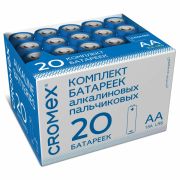 Батарейки алкалиновые «пальчиковые» КОМПЛЕКТ 20 шт., CROMEX (КРОМЕКС) Alkaline, АА (LR6, 15А), в коробке, 455593