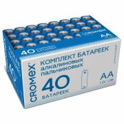 Батарейки алкалиновые «пальчиковые» КОМПЛЕКТ 40 шт., CROMEX (КРОМЕКС) Alkaline, АА (LR6,15А), в коробке, 455594