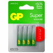 Батарейки КОМПЛЕКТ 4 шт., GP Super G-Tech, AAA (LR03,24А), алкалиновые, мизинчиковые, ПРОМО 3+1, 24A3/1-2CR4