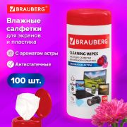 Салфетки для экранов всех типов и пластика BRAUBERG с ароматом «АСТРА», в тубе 100 шт., влажные, 511689